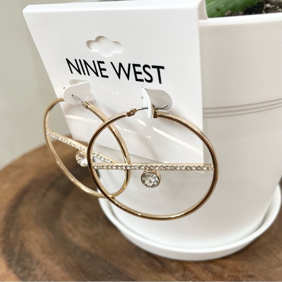 NWT Nine West gold rhinestone hoop earrings - Picture 7 of 8
